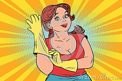 Woman in rubber gloves cleaning Vector Illustration