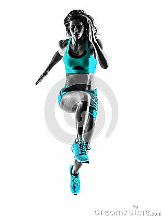 Woman runner running jogger jogging silhouette Stock Photo