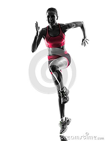 Woman runner running jogger jogging silhouette Stock Photo