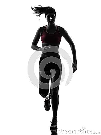 Woman runner running marathon silhouette Stock Photo