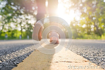 Woman running on nature, Healthy lifestyle concept Editorial Stock Photo