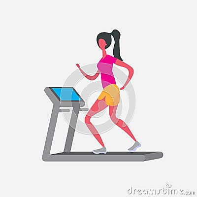 Woman running treadmill cartoon character sport female activities isolated keep fit healthy lifestyle motivation concept Vector Illustration