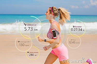 Woman running, wearable tech concept Stock Photo