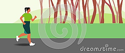 Woman jogging in the park, Flat vector stock illustration, Jogging as a sport or activity and Runner in nature, in the park, in Cartoon Illustration
