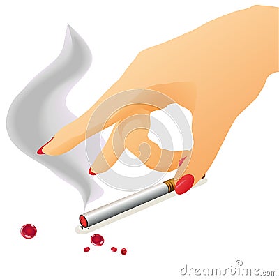 Woman`s arm and cigarette with fume Vector Illustration