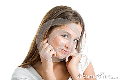 Woman's enigmatic smile Stock Photo