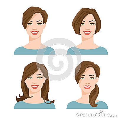 Woman`s face with different hair style Vector Illustration