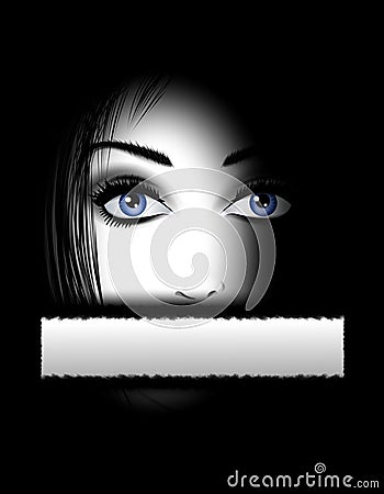 Woman's Face In Shadows And Silence Cartoon Illustration