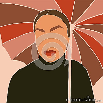 The Woman`s Face with umbrellas Minimal Style. Abstract Contemporary collage in a modern trendy style. Vector Vector Illustration