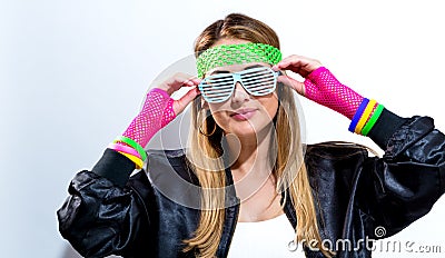 Woman in 1980`s fashion Stock Photo