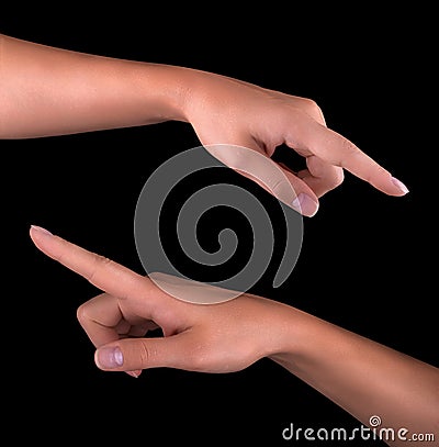 Woman's finger pointing or touching Stock Photo