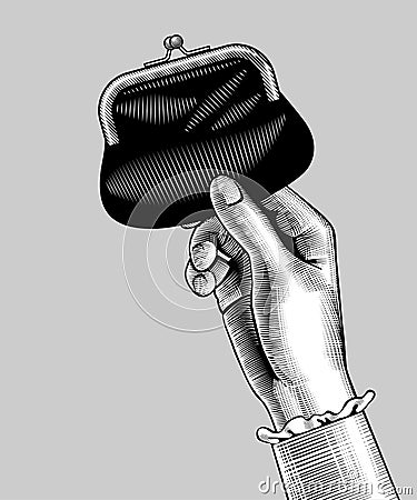 Woman`s hand holding a black wallet with money Vector Illustration