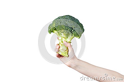 Woman's hand holding brocoli Stock Photo