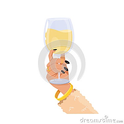 A woman's hand holding a champagne glass Vector Illustration