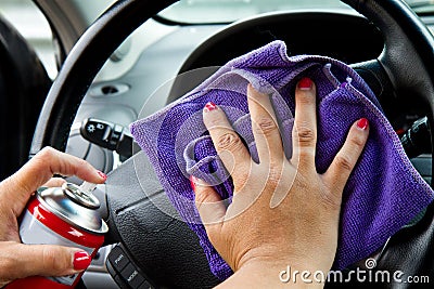 Woman's hand with microfiber Stock Photo