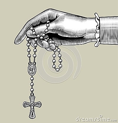Woman`s hand with prayer beads Vector Illustration