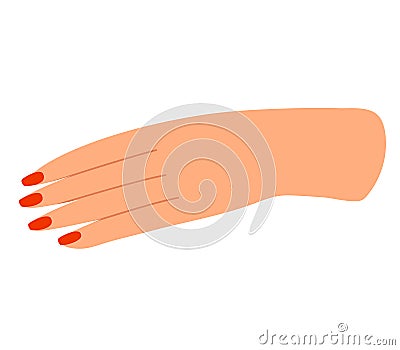 Woman s hand with red nail polish, manicured nails, simple style. Beauty and fashion, elegant female hand gesture vector Vector Illustration