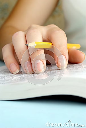 Woman's hand writing Stock Photo