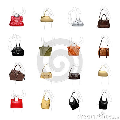 A woman's handbag on a white variety Stock Photo