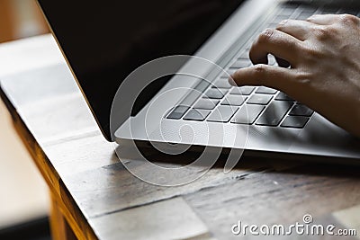 Woman`s hands typing on laptop keyboard. Study and work online, freelance. Self employed or freelance woman, girl Stock Photo