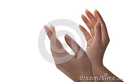 Woman's healing hands isolated on white Stock Photo