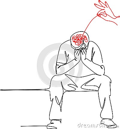 elderly man with a mental disorder alone on a bench Vector Illustration
