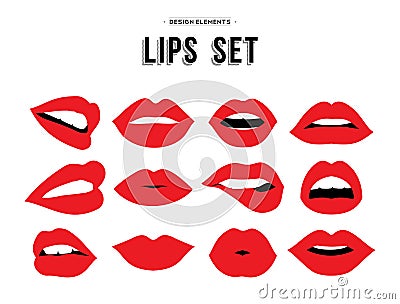 Woman's lip emotions gestures set. Vector Illustration