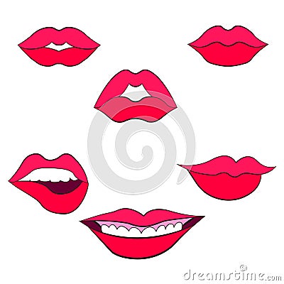 Woman`s lip gestures set 2 Vector Illustration