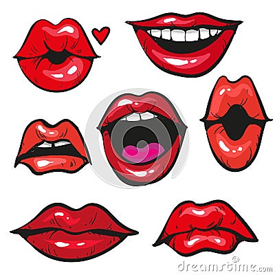 Woman`s lip gestures set illustration Vector Illustration