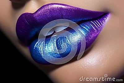 Woman's lips with unusual purple and blue lipstick Stock Photo