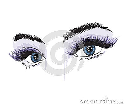 Woman`s luxurious eye with perfectly shaped eyebrows and full lashes Stock Photo