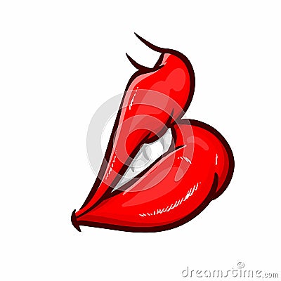 Woman`s mouth with red lips Vector Illustration