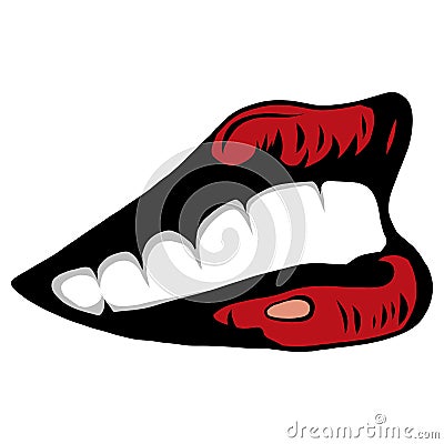 Woman s open mouth with red lips and tongue. Vector illustration. Vector Illustration