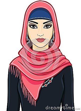 The woman's portrait in a scarf. Vector Illustration
