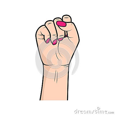 Woman`s raised hand. Feminism symbol. Sisterhood concept. Women`s rights symbol.Woman raised hand. Feminism symbol. Vector Illustration
