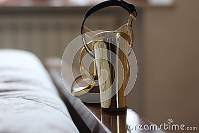 Woman`s shoe on the bed Stock Photo