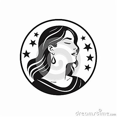 Black And White Vector Illustration Of Woman And Stars Stock Photo