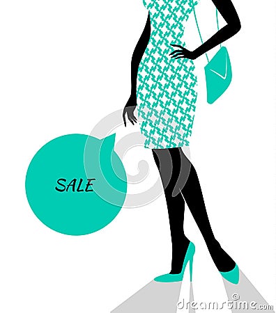 Woman's silhouette image in blue Vector Illustration