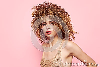 Woman Sad face T-shirt with sequins portrait charm view Stock Photo