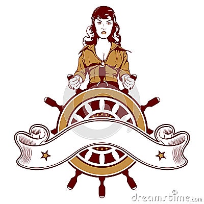 Woman sailor emblem Vector Illustration