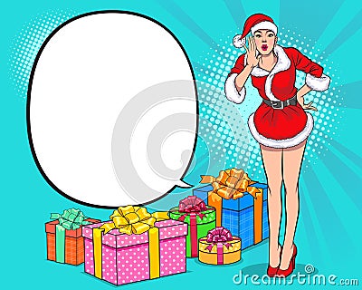 Woman santa shouting with hand around mouth Vector Illustration