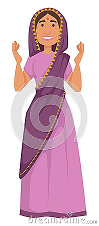 Woman in sari Indian nationality traditional national costume Vector Illustration