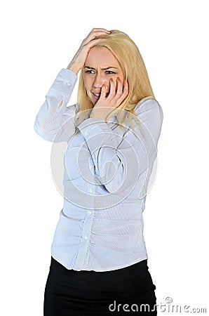 Woman scared cover face Stock Photo