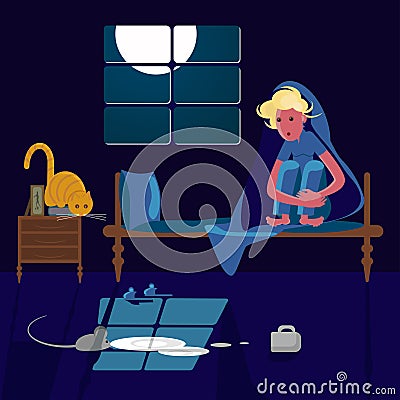 Woman scared of mouse Vector Illustration