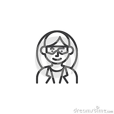 Woman scientist avatar character line icon Vector Illustration