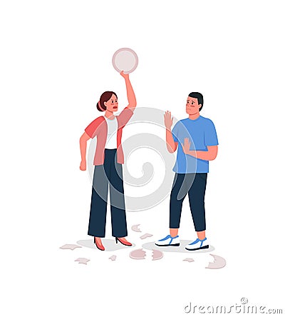 Woman scolding husband flat color vector detailed characters Vector Illustration