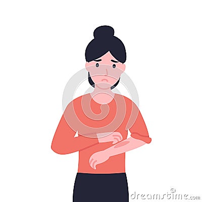 Woman scratches her hand skin Vector Illustration