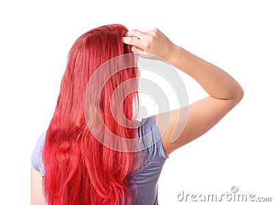 Woman scratching her head Stock Photo