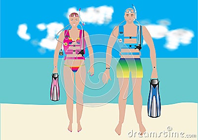 Woman Scuba Diver Vector Illustration