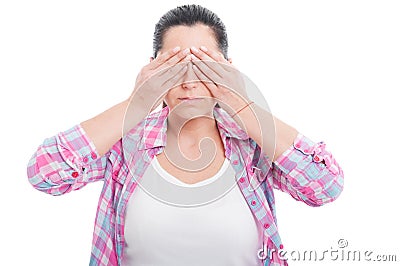 Woman in the see no evil pose Stock Photo